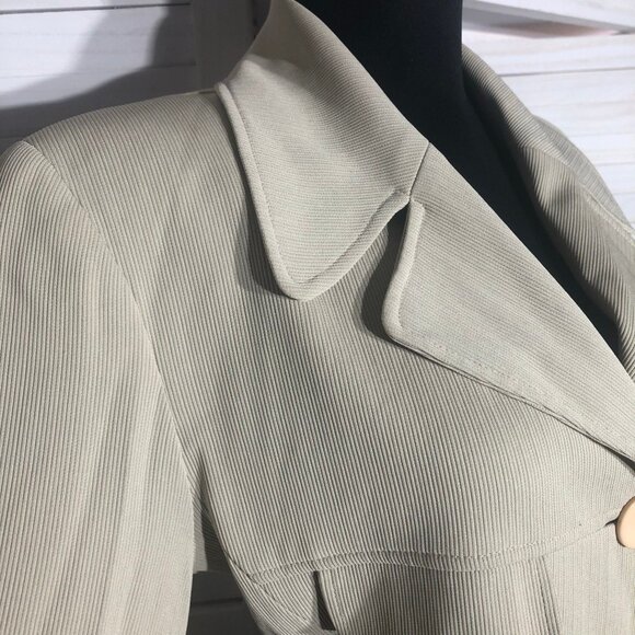 Vintage 80s Garfield & Marks Blazer Large Buttons Faux Front Pockets Beige 6 - Picture 10 of 15